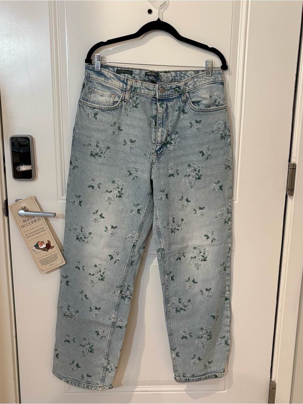 wild fable Light Blue Denim Jeans with Green Floral Print